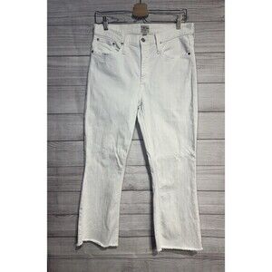 J.Crew 9" Demi Boot Crop Jeans Women's 30 White Stretch Denim Boho Raw Hem NWT